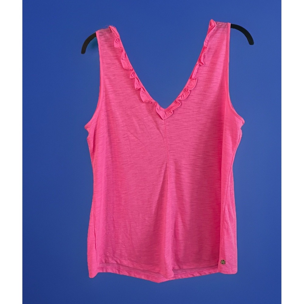 Lilly Pulitzer Gigi Ruffle Tank Top Water Pink Size XS Shirt Sleeveless Blouse - Picture 2 of 8